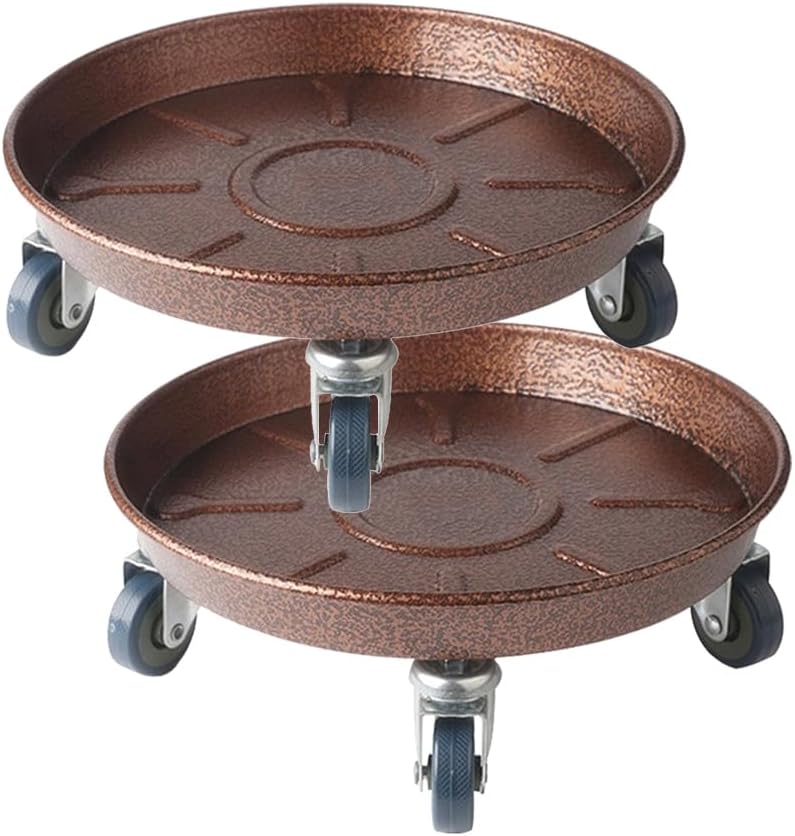 FLRISNTIG 10" Heavy Duty Plant Dolly with Wheels, 160lbs Metal Rolling Plant Stand with Casters, Round Wheeled Planter Caddy Roller Base Carry Potted Tree Flower Pot for Indoor Outdoor Garden, 2 Pack, Bronze - Image 1